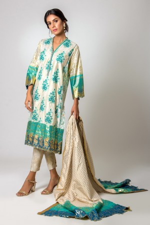 WHITE AND TEAL DUPATTA