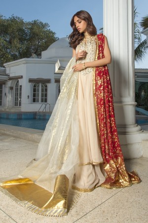 WHITE AND GOLD ORGANZA DUPATTA WITH PEARLS LACE